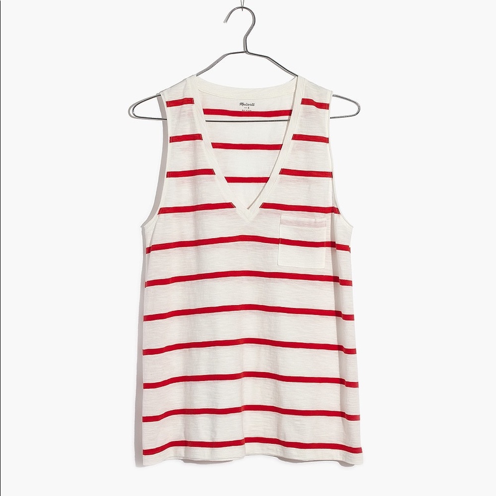 Whisper Cotton V-Neck Pocket Tank Creston Stripe